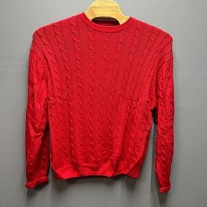 Vintage Jos A Bank Cable Knit Sweater Mens L Red Mercerized Cotton Crewneck